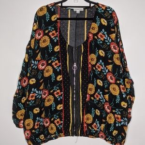 Ophelia Roe full zip floral lightweight top Sz 3X